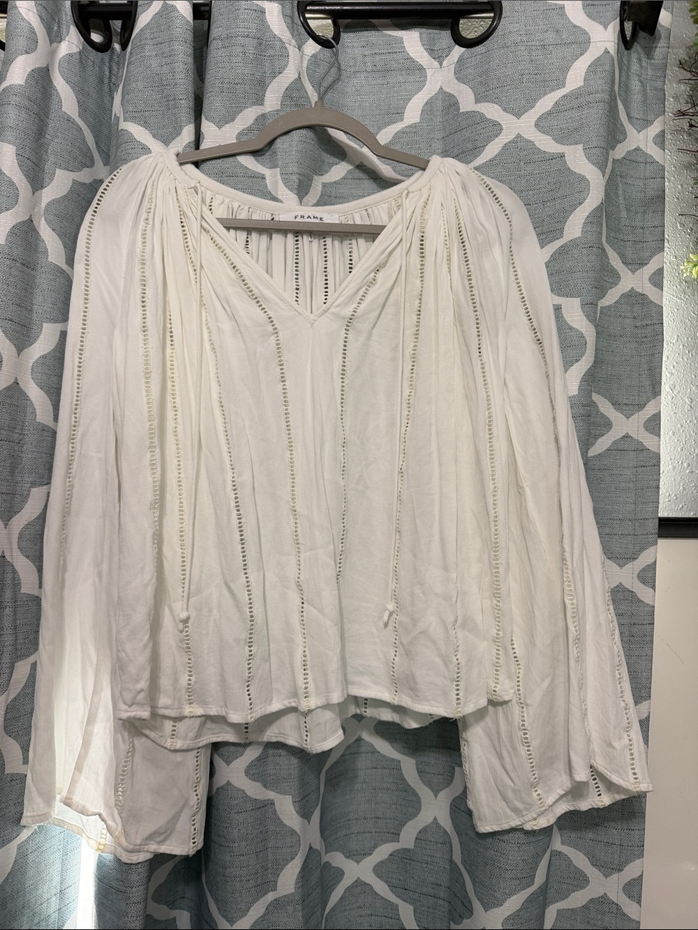 Frame Denim Ivory V-Neck Peasant Top